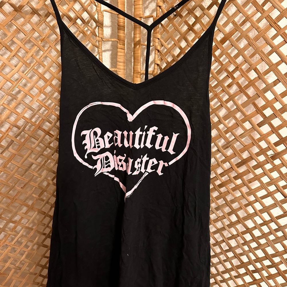 Beautiful Disaster Black Tank Top with Heart Graphic